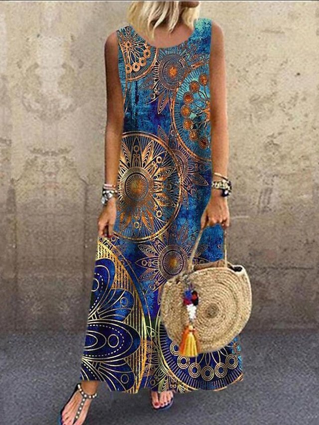 Casual Regular Fit Floral Crew Neck Short Sleeve Maxi Dress - Image 1