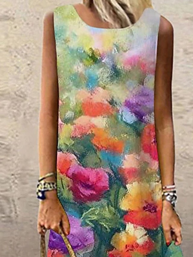 Casual Regular Fit Floral Crew Neck Sleeveless Maxi Dress - Image 2