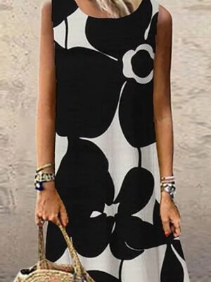Casual Regular Fit Floral Crew Neck Sleeveless Maxi Dress - Image 3
