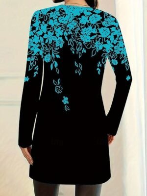 Casual Regular Fit Floral Crewneck Long Sleeve Open Front Jacket - Image 3