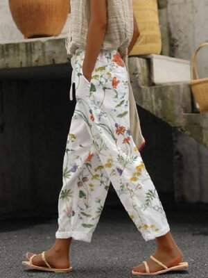 Casual Regular Fit Floral Drawstring Long Pants - Image 12