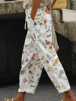 Casual Regular Fit Floral Drawstring Long Pants - Image 13
