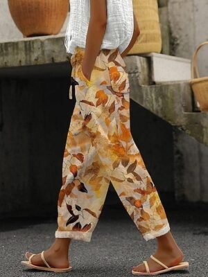 Casual Regular Fit Floral Drawstring Long Pants - Image 2
