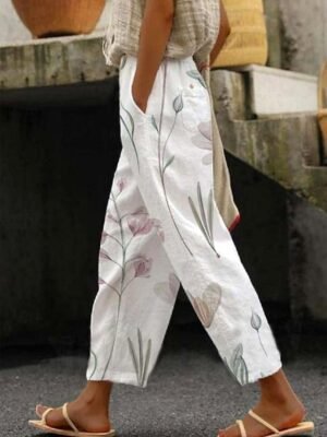 Casual Regular Fit Floral Drawstring Long Pants - Image 3