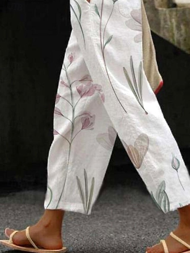 Casual Regular Fit Floral Drawstring Long Pants - Image 5