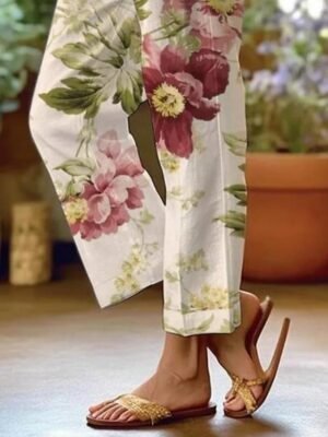 Casual Regular Fit Floral Drawstring Long Pants - Image 8