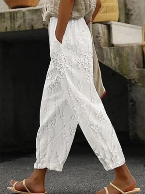 Casual Regular Fit Floral Drawstring Long Pants - Image 9