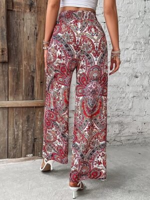 Casual Regular Fit Floral Elastic Waist Wide Leg Long Trousers - Image 14