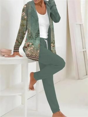 Casual Regular Fit Floral Hooded Long Sleeve Tracksuit Set - Image 1