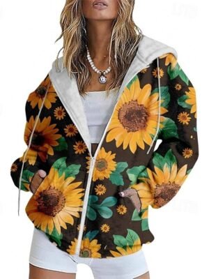 Casual Regular Fit Floral Hooded Long Sleeve Jacket - Image 1
