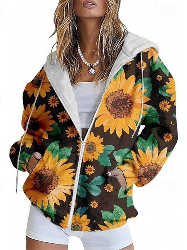 Casual Regular Fit Floral Hooded Long Sleeve Jacket - Image 1