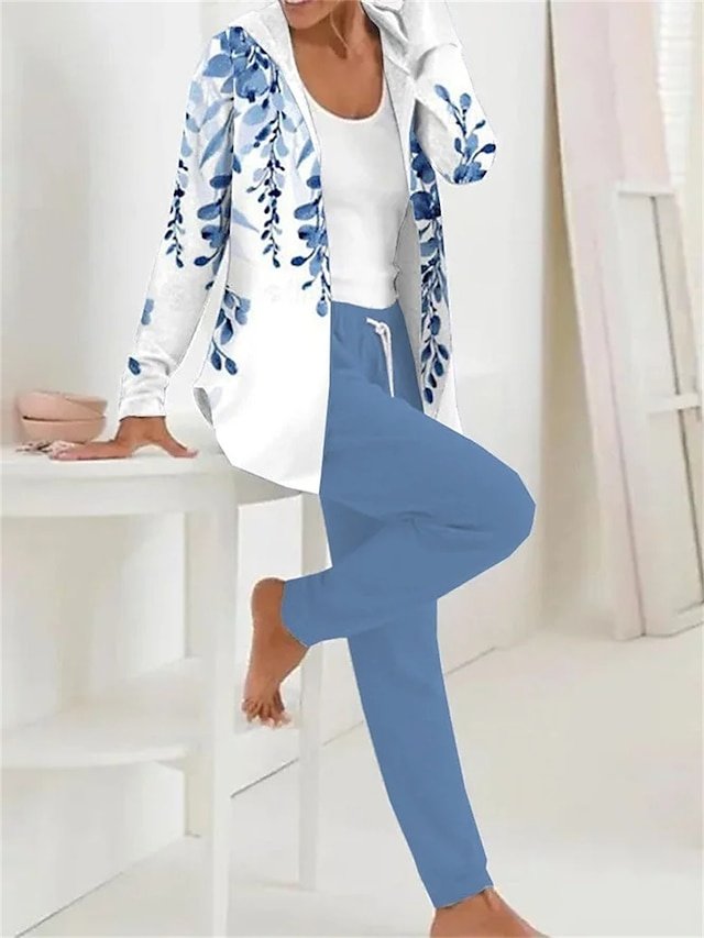 Casual Regular Fit Floral Hooded Long Sleeve Tracksuit - Image 1