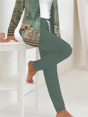 Casual Regular Fit Floral Hooded Long Sleeve Tracksuit Set - Image 3