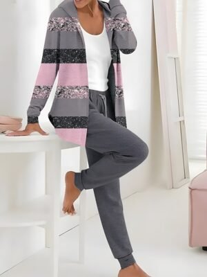 Casual Regular Fit Floral Hooded Long Sleeve Tracksuit Set - Image 5