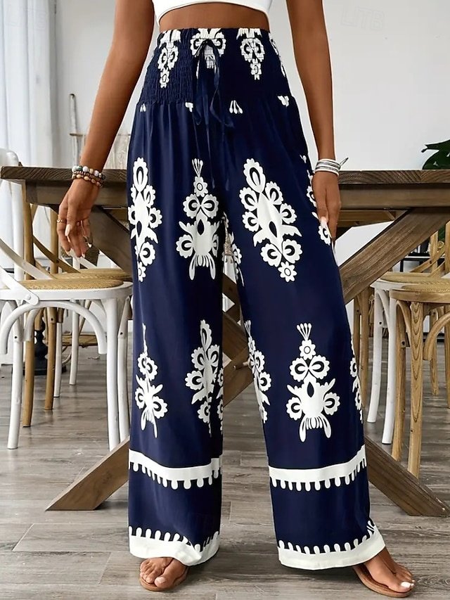 Casual Regular Fit Floral Natural Full Length Trousers - Image 1