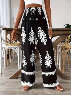 Casual Regular Fit Floral Natural Full Length Trousers - Image 2