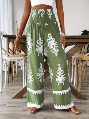 Casual Regular Fit Floral Natural Full Length Trousers - Image 3
