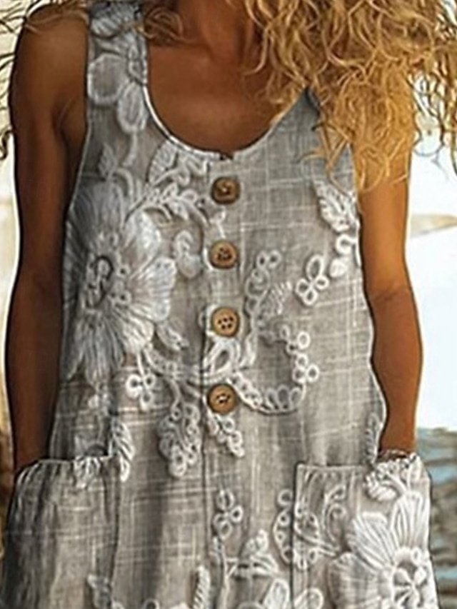 Casual Regular Fit Floral Round Neck Sleeveless Wide Leg Jumpsuit - Image 2