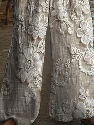 Casual Regular Fit Floral Round Neck Sleeveless Wide Leg Jumpsuit - Image 3