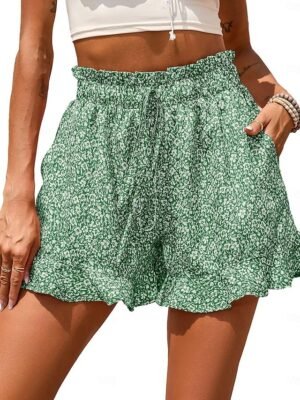 Casual Regular Fit Floral Ruffle Drawstring Shorts - Image 3