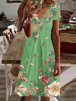 Casual Regular Fit Floral Sweetheart Short Sleeve Mini Dress - Image 2