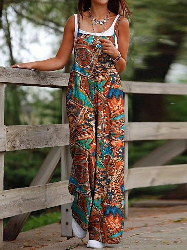 Casual Regular Fit Floral U Neck Sleeveless Jumpsuit - Image 1