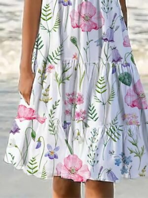 Casual Regular Fit Floral U Neck Sleeveless Mini Dress - Image 2