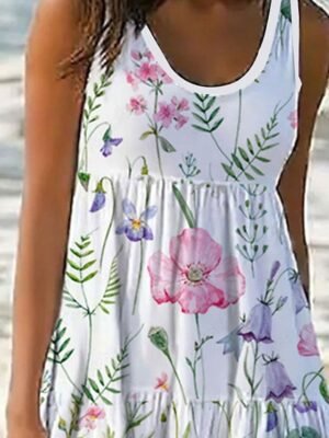 Casual Regular Fit Floral U Neck Sleeveless Mini Dress - Image 3