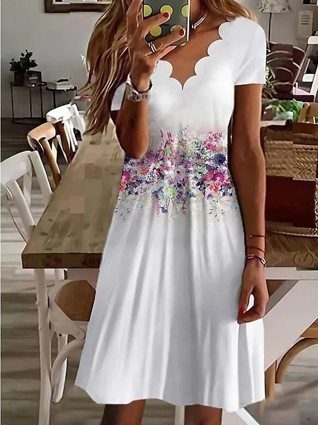 Casual Regular Fit Floral V Neck Short Sleeve Mini Dress - Image 1