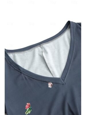 Casual Regular Fit Floral V Neck Short Sleeve Mini Dress - Image 10