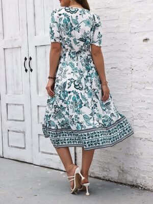 Casual Regular Fit Floral V Neck Short Sleeve Midi Dress - Image 15