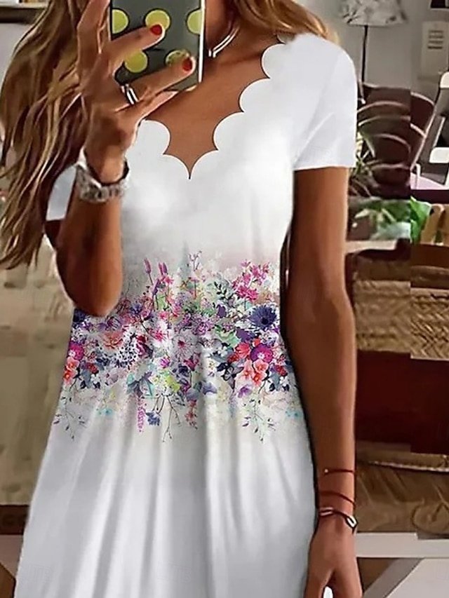 Casual Regular Fit Floral V Neck Short Sleeve Mini Dress - Image 2