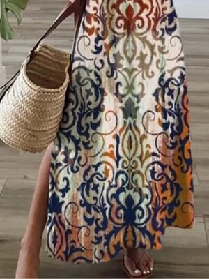 Casual Regular Fit Floral V Neck Short Sleeve Maxi Dress - Image 3