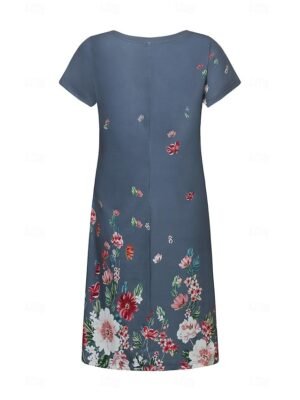 Casual Regular Fit Floral V Neck Short Sleeve Mini Dress - Image 9