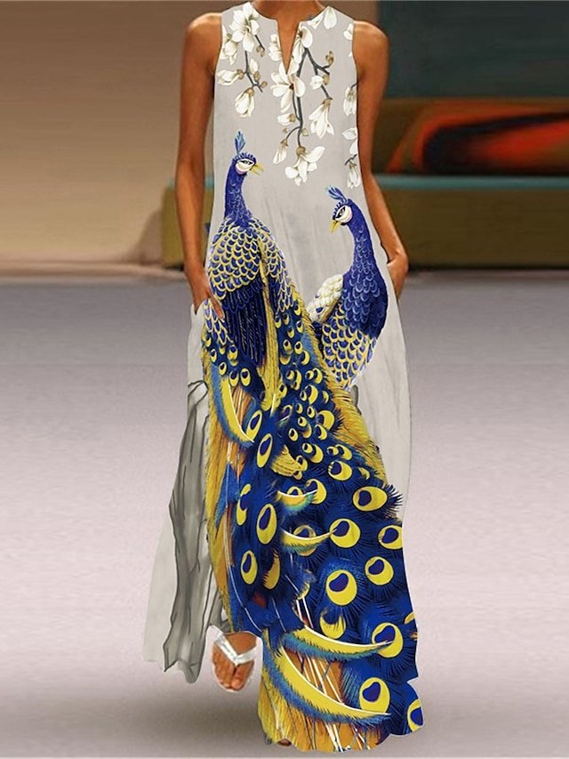 Casual Regular Fit Floral V Neck Sleeveless Maxi Dress - Image 1