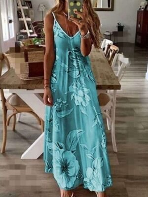 Casual Regular Fit Floral V Neck Sleeveless Maxi Dress - Image 11