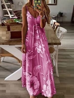 Casual Regular Fit Floral V Neck Sleeveless Maxi Dress - Image 3