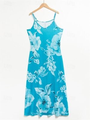 Casual Regular Fit Floral V Neck Sleeveless Maxi Dress - Image 4