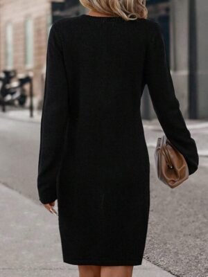 Casual Regular Fit Geometric Crew Neck Long Sleeve Mini Sweatshirt Dress - Image 4