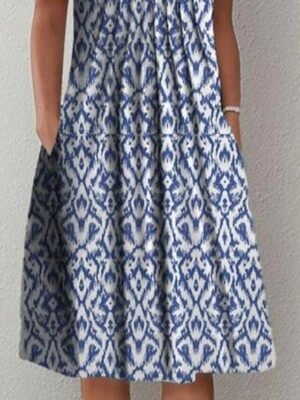 Casual Regular Fit Geometric Crew Neck Short Sleeve Midi Dress - Image 3