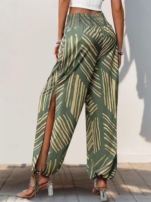 Casual Regular Fit Geometric High Waist Long Slacks - Image 2