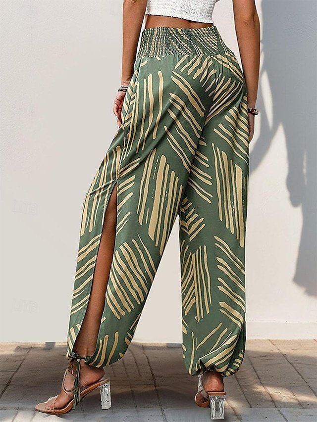Casual Regular Fit Geometric High Waist Long Slacks - Image 2