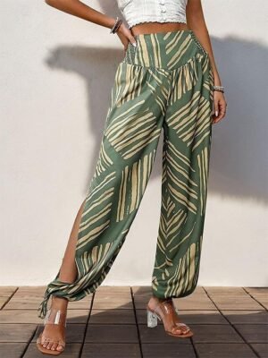 Casual Regular Fit Geometric High Waist Long Slacks - Image 3