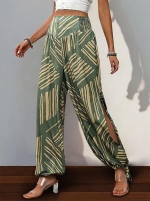 Casual Regular Fit Geometric High Waist Long Slacks - Image 4