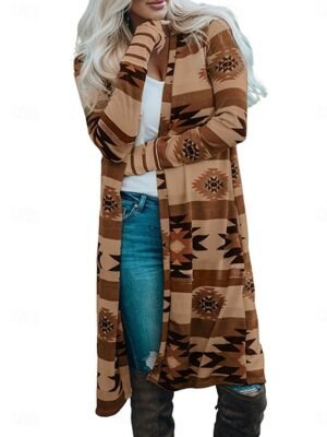 Casual Regular Fit Geometric Long Sleeve Long Jacket - Image 5