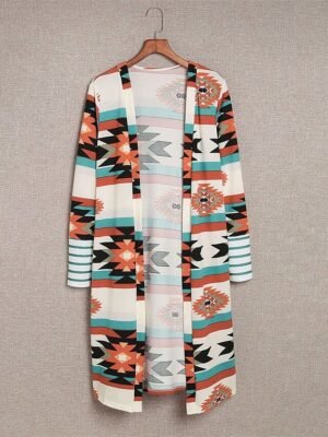 Casual Regular Fit Geometric Long Sleeve Long Jacket - Image 6
