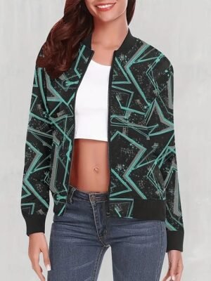 Casual Regular Fit Geometric Stand Collar Long Sleeve Bomber Jacket - Image 2
