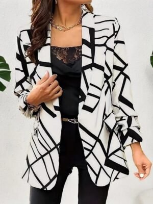 Casual Regular Fit Geometric Turndown Long Sleeve Blazer - Image 4