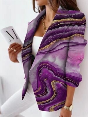 Casual Regular Fit Gradient Print Turndown Long Sleeve Blazer - Image 4