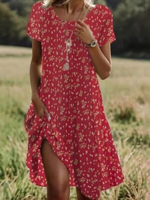 Casual Regular Fit Graphic Crew Neck Short Sleeve Midi T-Shirt Dress - Image 3